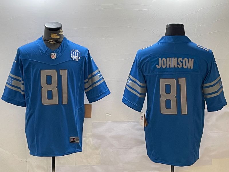 Men Detroit Lions #81 Johnson Blue three generations 2024 Nike Limited NFL Jersey style 3->detroit lions->NFL Jersey